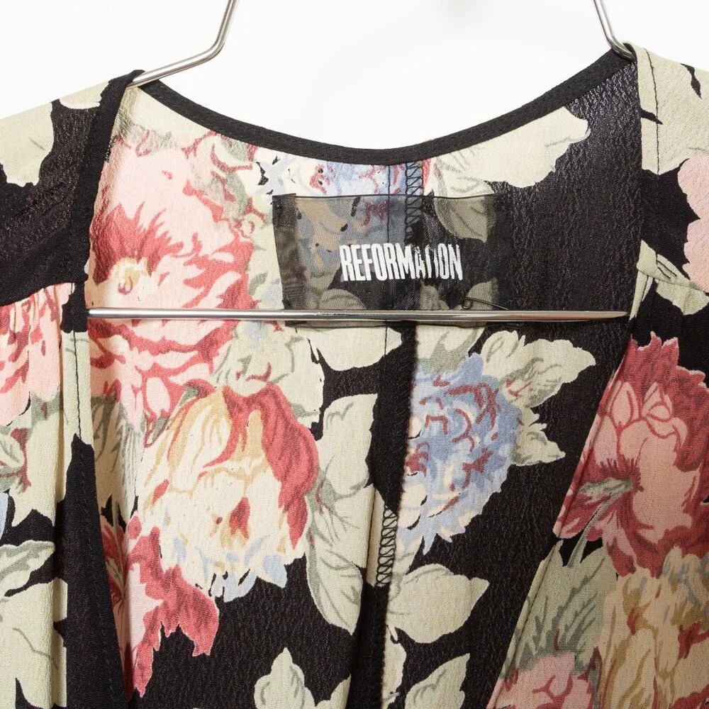 Reformation Linda Brookvale Black Viscose Floral Print Midi Wrap Dress - Size S - Picture 11 of 12
